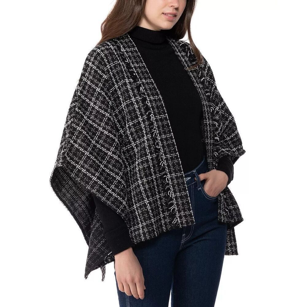 INC International Concepts Black Two-Tone Tweed Kimono One Size Metallic Chic